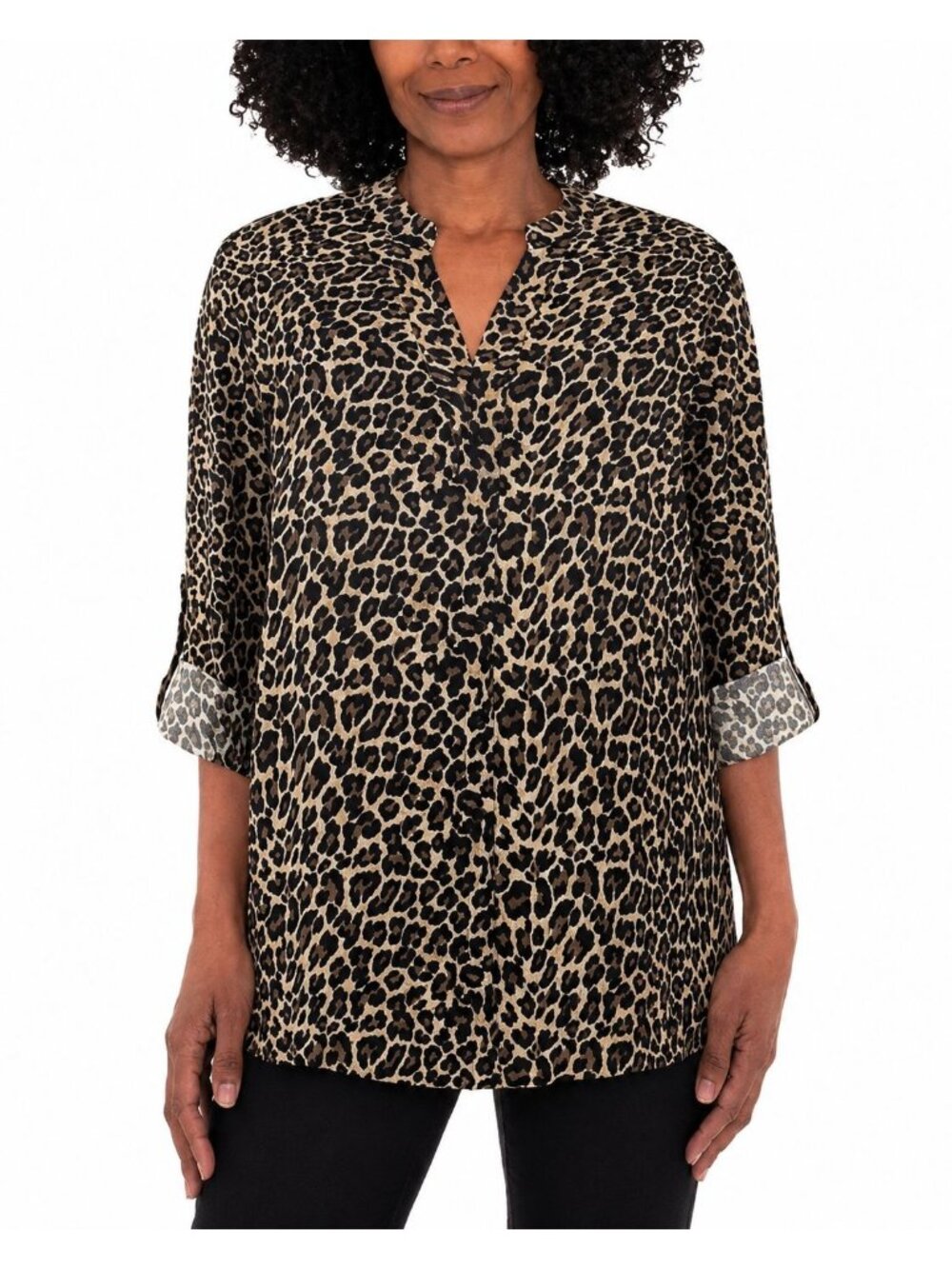 Mario Serrani Leopard Print Button Front Blouse Women’s Long Sleeve Top Size XL